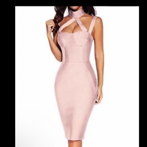 Rose nude choker style bandage dress